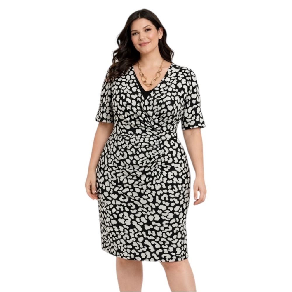 Shelby & Palmer Animal Print Dress NWT Size 14 Black White Wrap Style